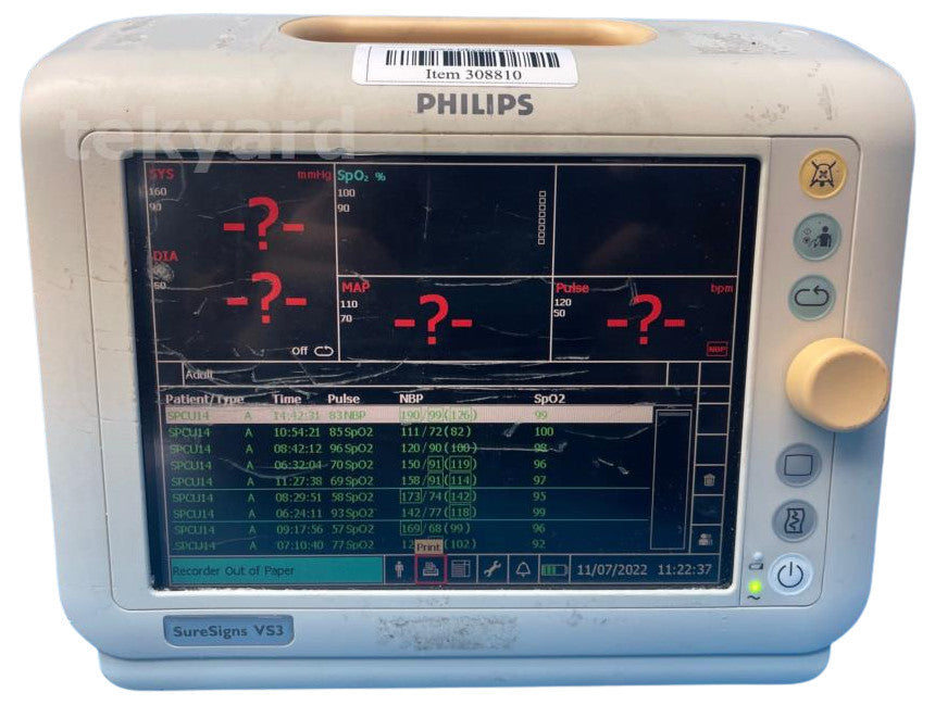 PHILIPS SURESIGNS VS3 VITAL SIGNS MONITOR WITH STAND, SPO2 & NIBP LEADS