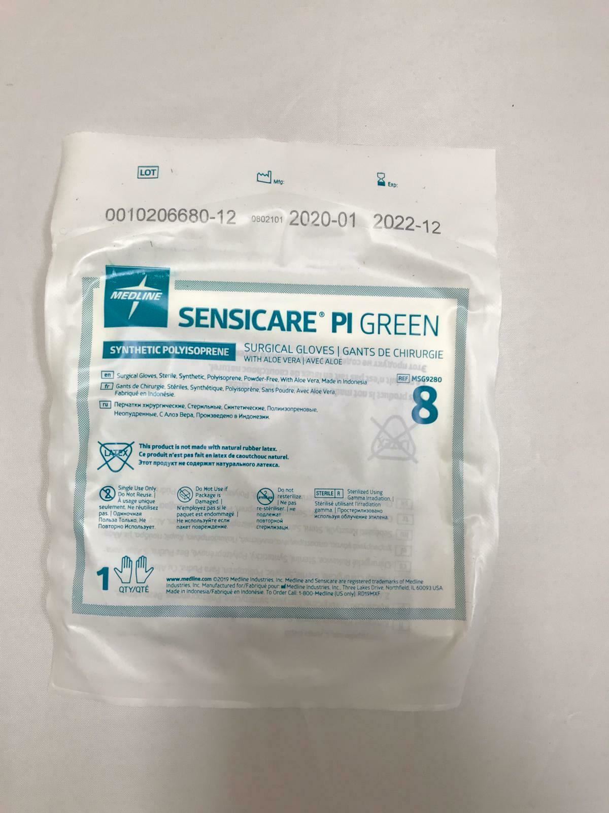 Medline Sensicare PI Green Surgical Gloves MSG9280 8 - 50 Count in Box | CEJ-4 DIAGNOSTIC ULTRASOUND MACHINES FOR SALE