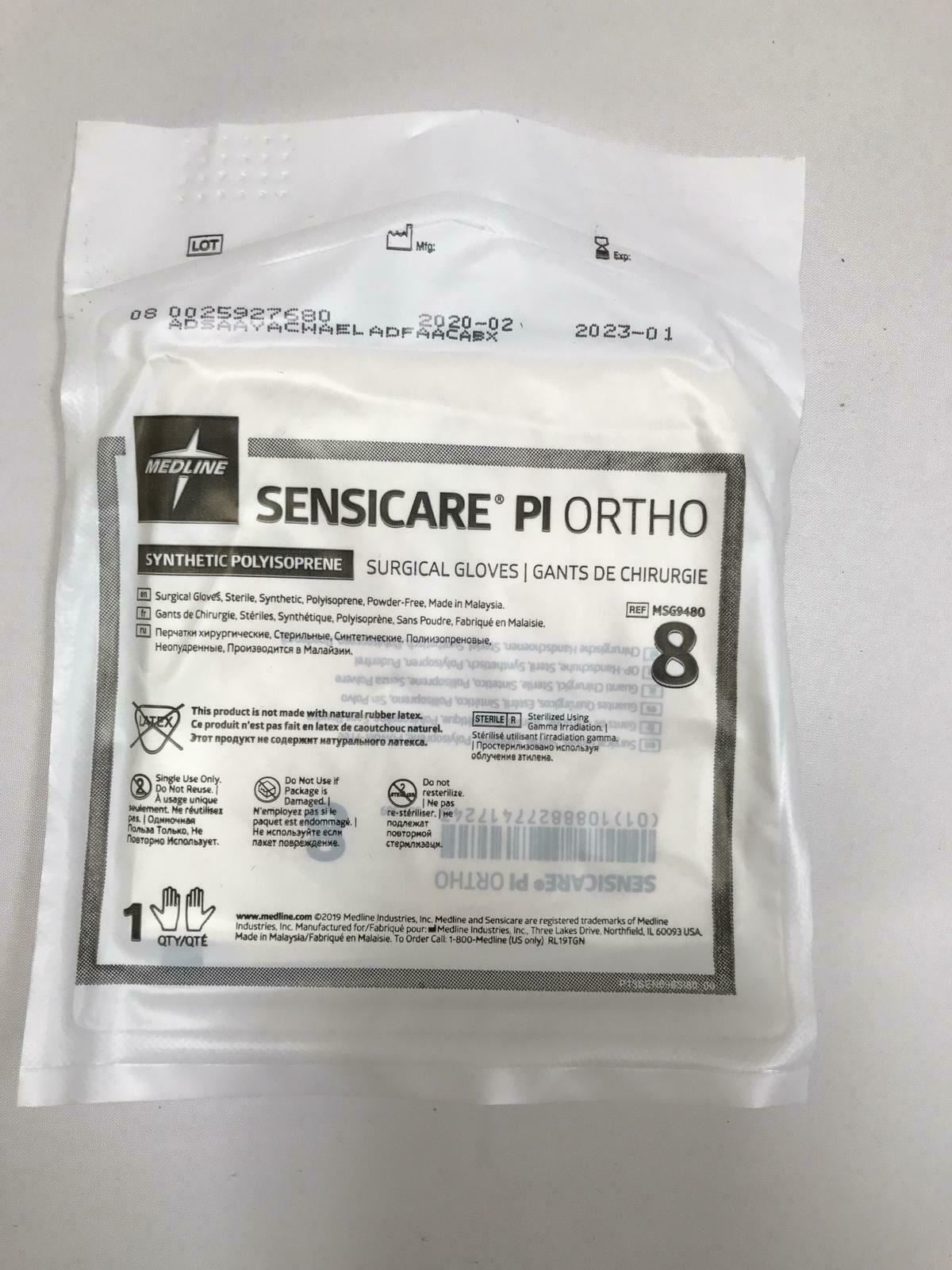 Medline Sensicare PI Ortho Surgical Gloves MSG9480 8 - 50 Count in Box | CEJ-6 DIAGNOSTIC ULTRASOUND MACHINES FOR SALE