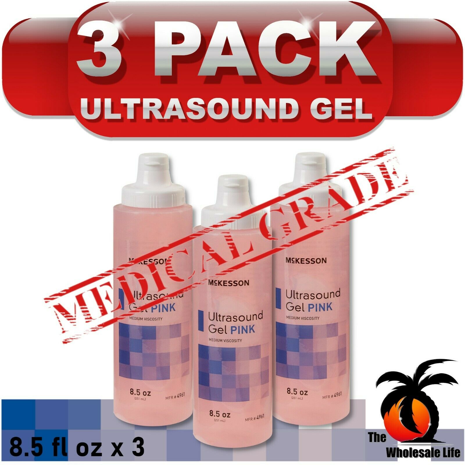 3 Pack - Ultrasound Transmission Pink Gel - 8.5 oz Bottle - Medium Viscosity 680034164864 DIAGNOSTIC ULTRASOUND MACHINES FOR SALE