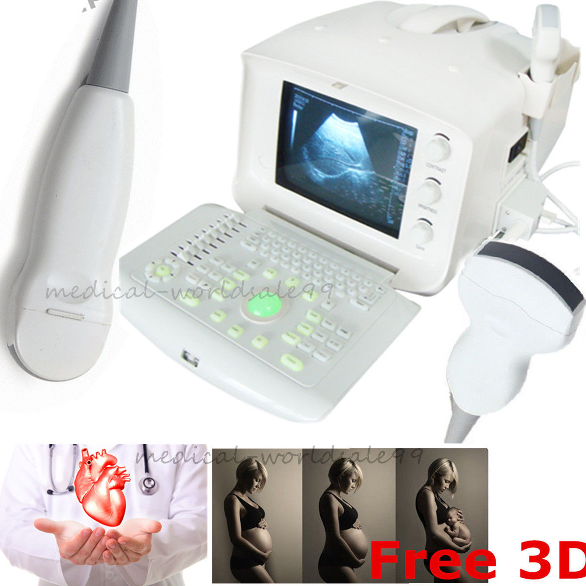 Digital Ultrasound Scanner Ultrasonic Machine Convex Micro-Cardiac 2Probe 3D A+ 190891391452 DIAGNOSTIC ULTRASOUND MACHINES FOR SALE