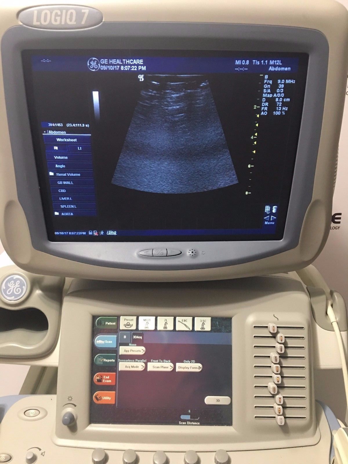 GE Logiq 9 Ultrasound System with 3.5C, E8C, 7L, 10L, and M12L Transducers DIAGNOSTIC ULTRASOUND MACHINES FOR SALE