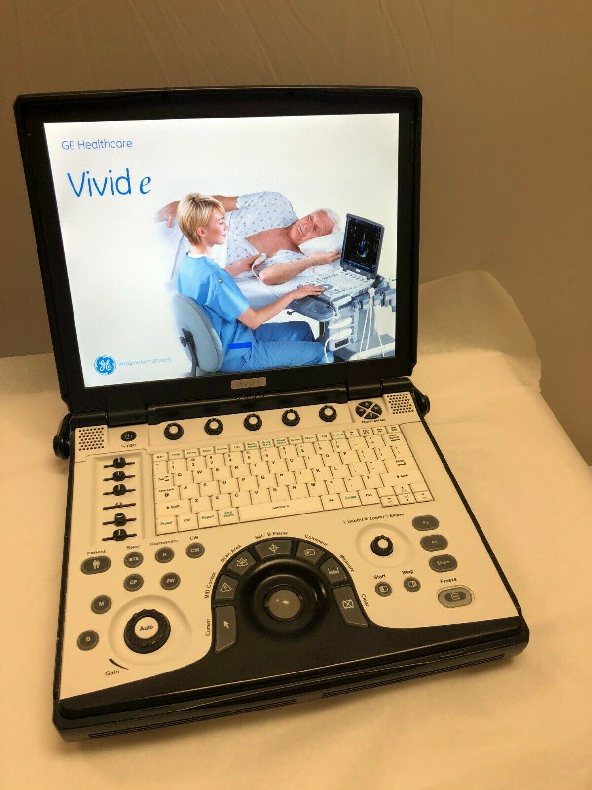 GE Vivid E Color Doppler Ultrasound Scanner, CW Two probes Cardiac and Linear DIAGNOSTIC ULTRASOUND MACHINES FOR SALE