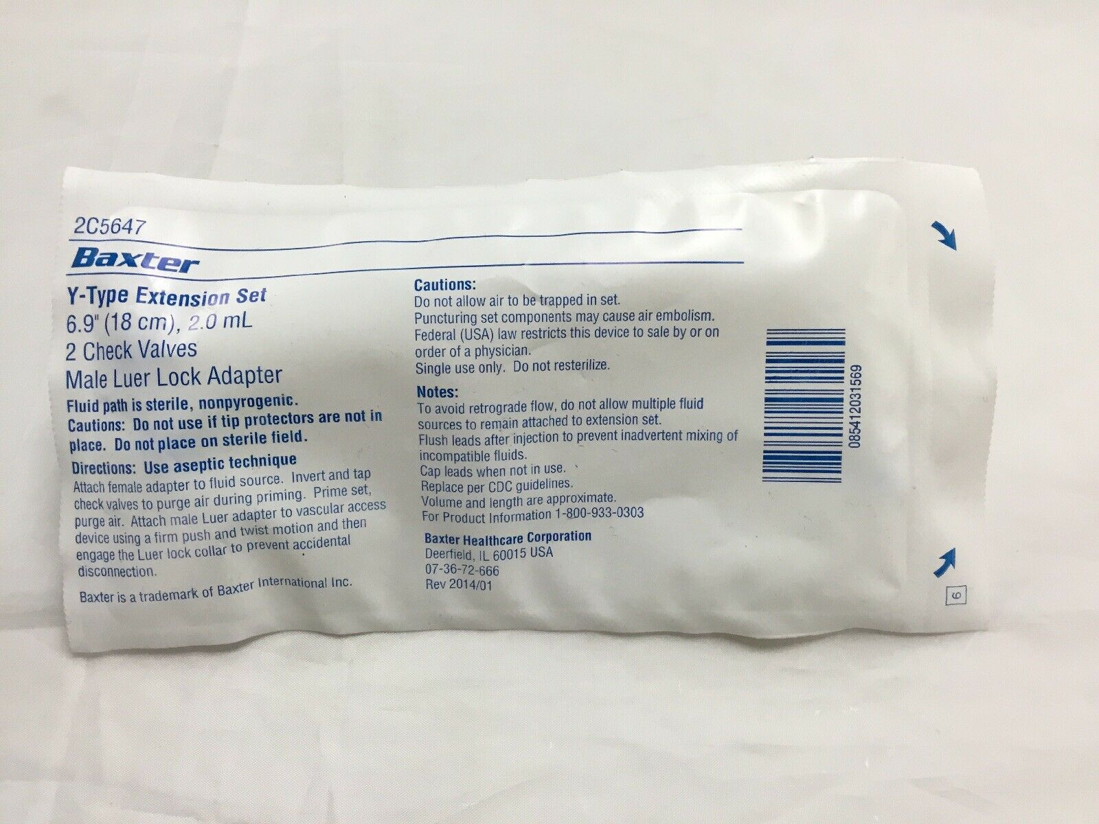 Baxter Y-Type Extension Set Male Luer Lock Adapter--Lot of 2 (156KMD) DIAGNOSTIC ULTRASOUND MACHINES FOR SALE