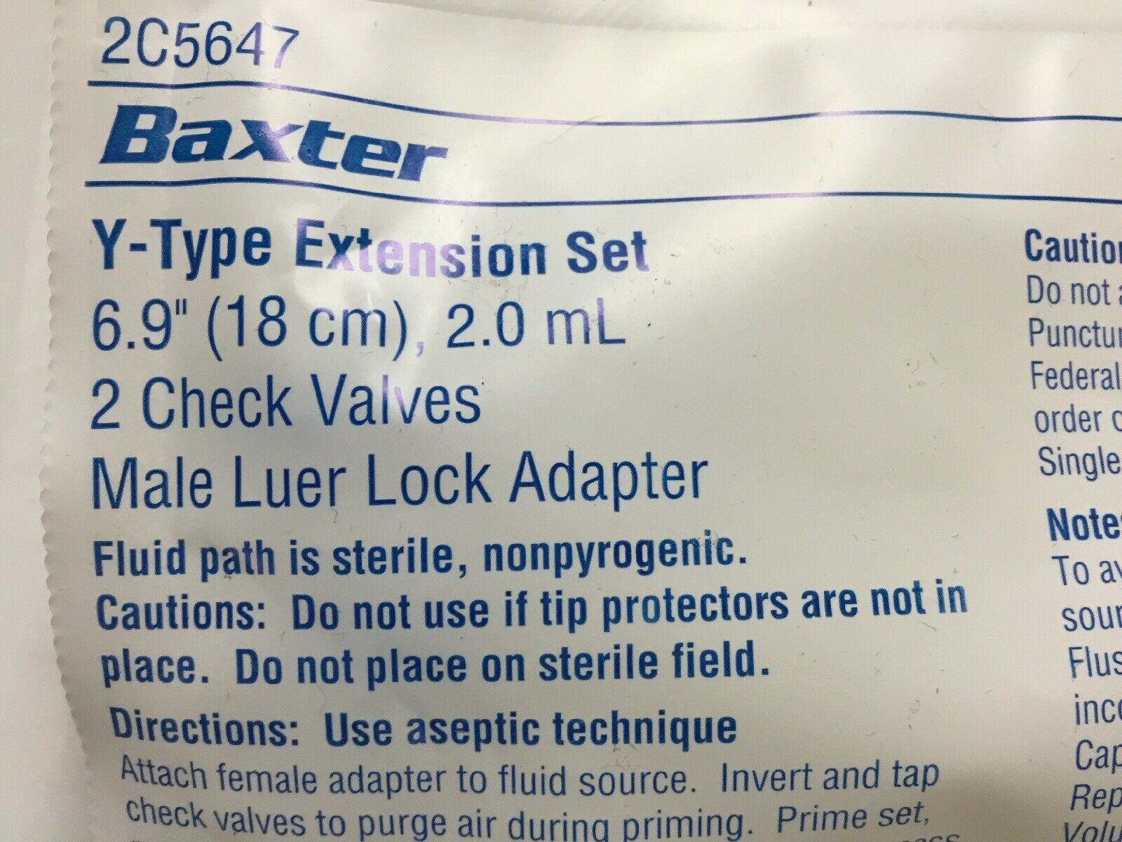 Baxter Y-Type Extension Set Male Luer Lock Adapter--Lot of 2 (156KMD) DIAGNOSTIC ULTRASOUND MACHINES FOR SALE