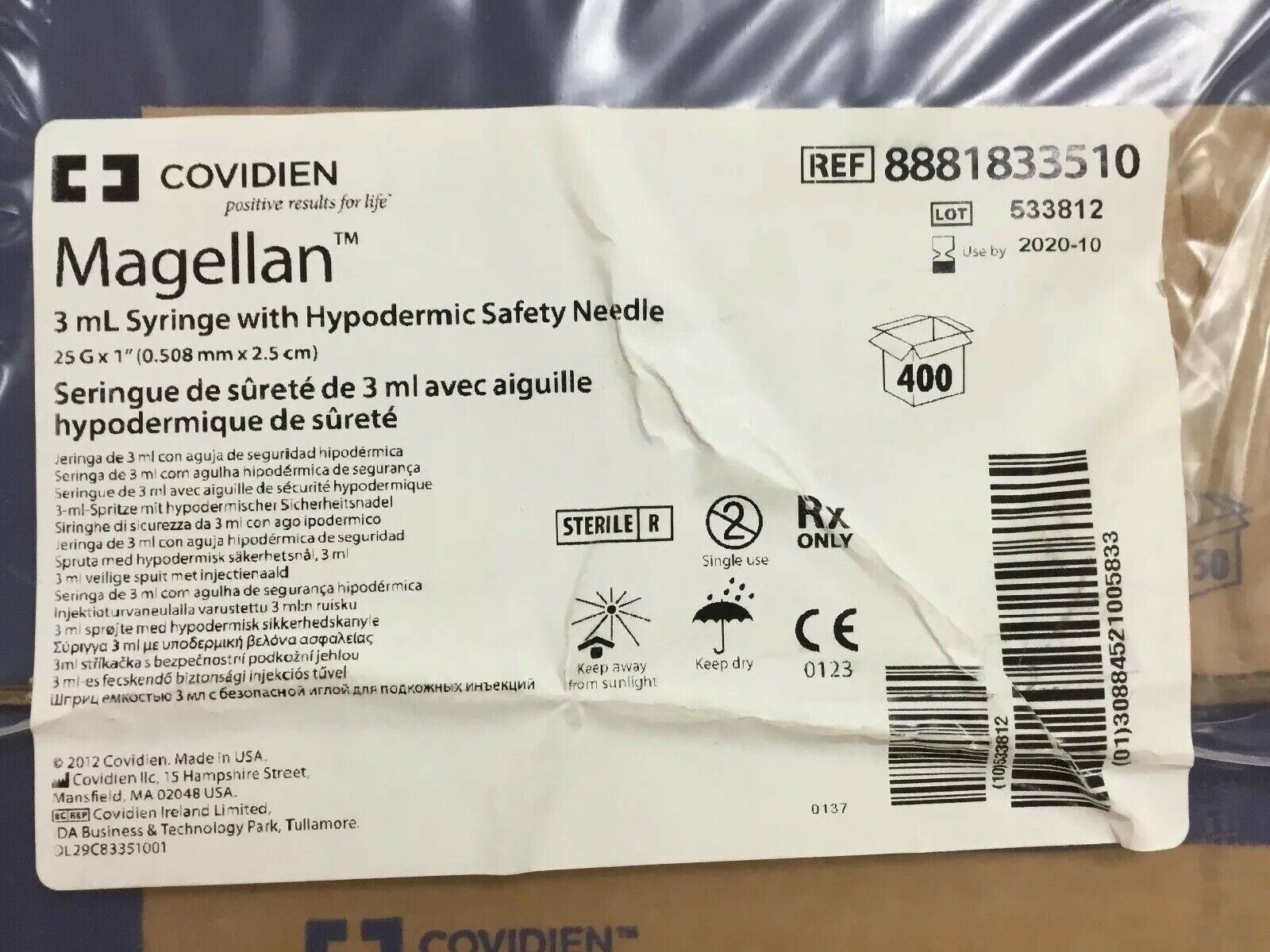 Covidien Magellan 3mL Syringe with Hypodermic Safety Needle 8881833510 (182KMD) DIAGNOSTIC ULTRASOUND MACHINES FOR SALE