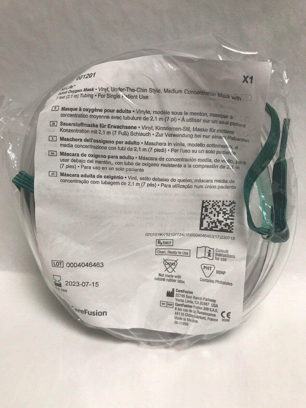 CareFusion AirLife Adult Oxygen Mask--Case of 50 (130KMD) DIAGNOSTIC ULTRASOUND MACHINES FOR SALE