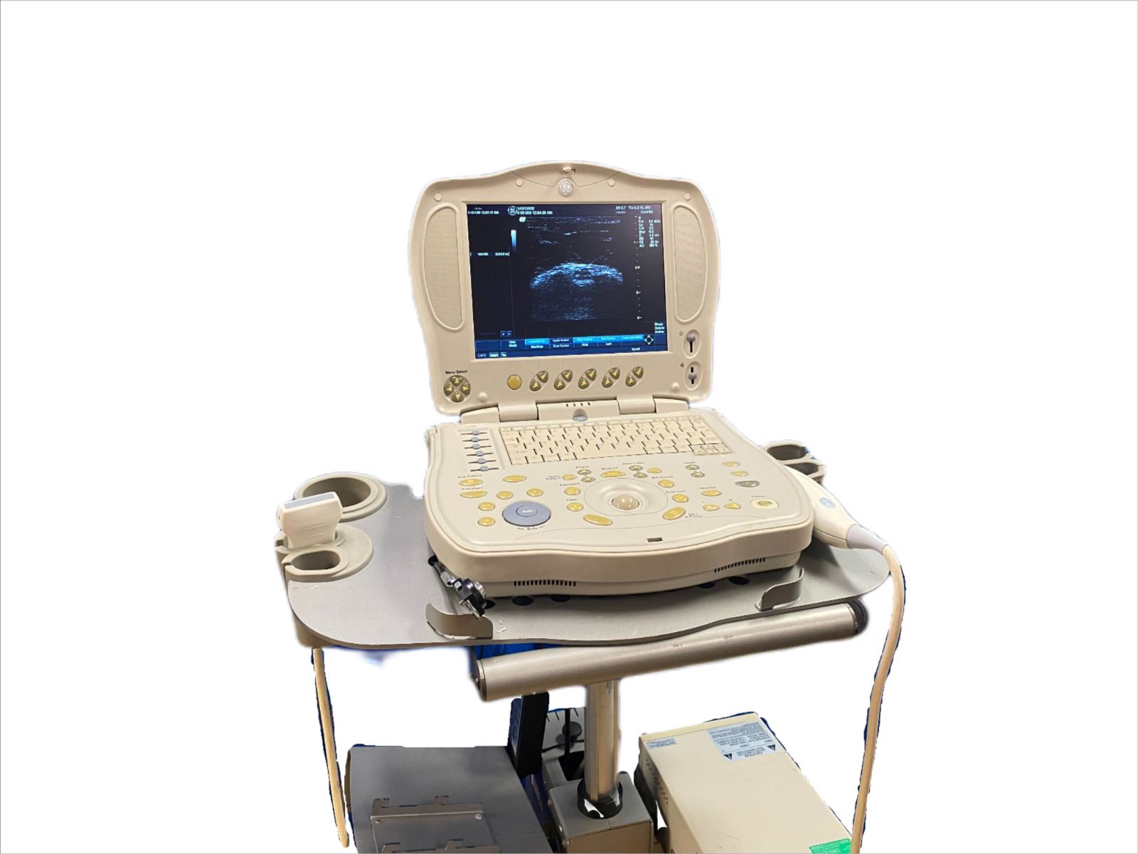 GE LOGIQ BOOK XP PORTABLE ULTRASOUND MACHINE & 8L-RS PROBE 2004 cart/printer DIAGNOSTIC ULTRASOUND MACHINES FOR SALE