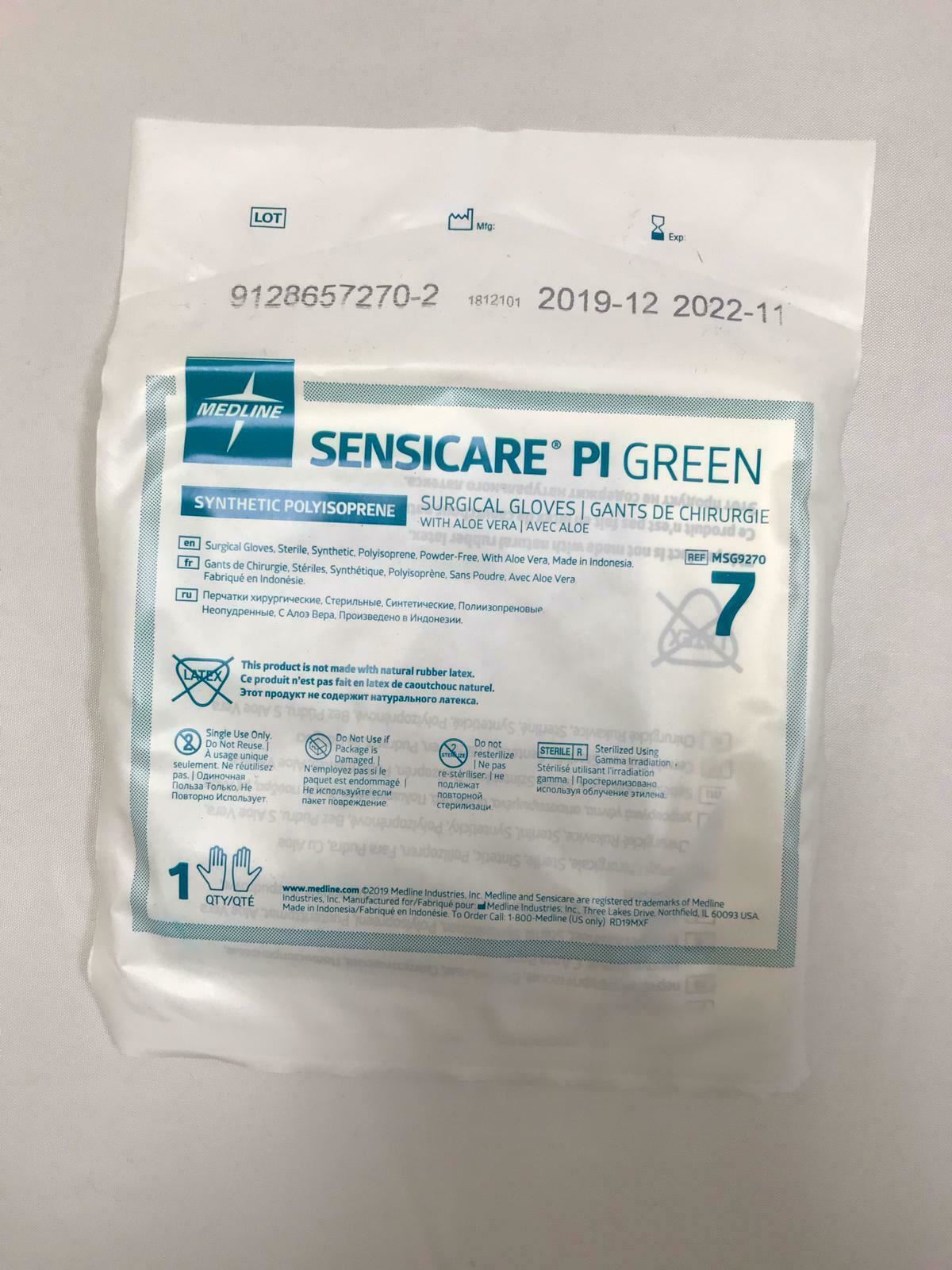 Medline Sensicare PI Green Surgical Gloves MSG9270 7 - 50 Count in Box  | CEJ-3 DIAGNOSTIC ULTRASOUND MACHINES FOR SALE