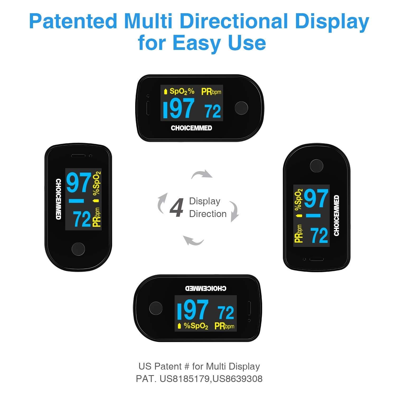 CHOICEMMED Black Dual Color OLED Finger Pulse Oximeter - Blood Oxygen Saturation DIAGNOSTIC ULTRASOUND MACHINES FOR SALE