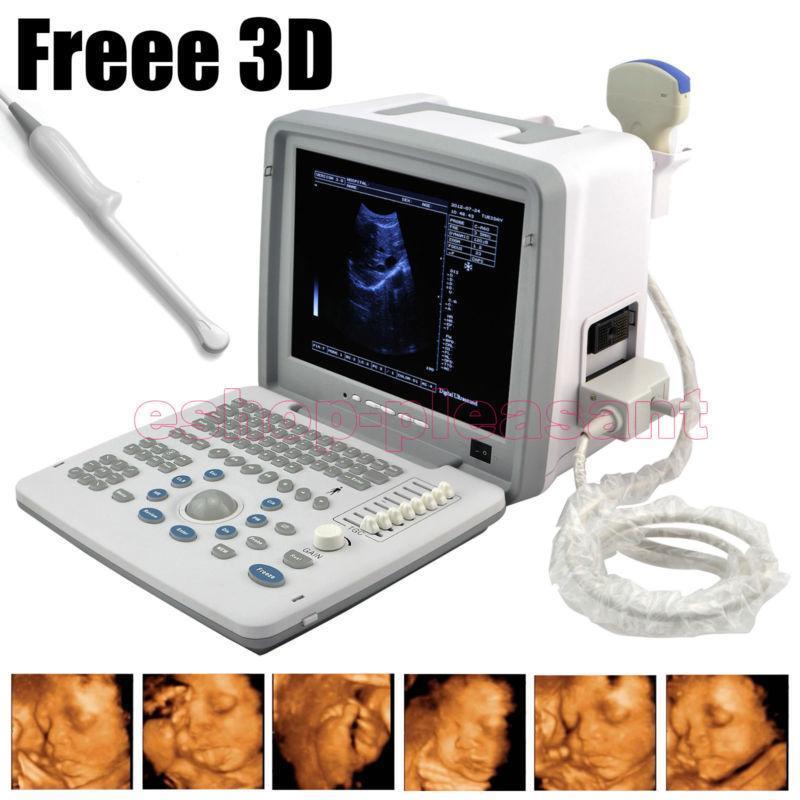 LCD 12'' Digital Ultrasound Scanner Machine Convex Transvaginal 2 Probes Free 3D DIAGNOSTIC ULTRASOUND MACHINES FOR SALE