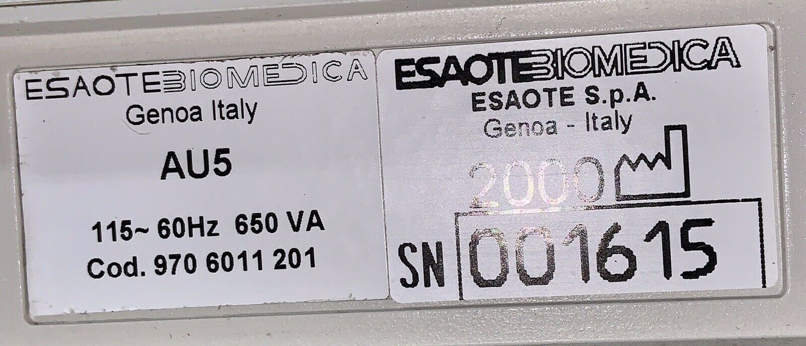 ESAOTE AU5 CARDIAC - VASCULAR ULTRASOUND W/2 PROBES, 2 FOOT PEDALS, & CONNECTORS DIAGNOSTIC ULTRASOUND MACHINES FOR SALE
